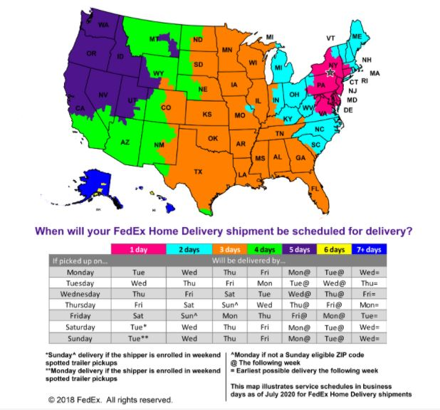 fedex home delivery zone chart 2018