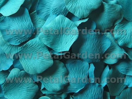 Teal silk rose petals