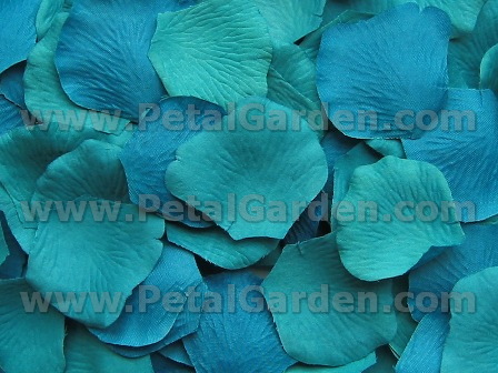 Turquoise silk rose petals